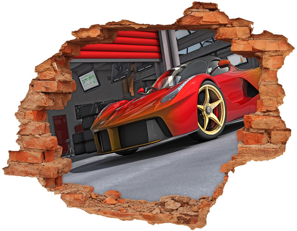 Adesivo murale buco 3D Un'auto sportiva in un muro in rovina