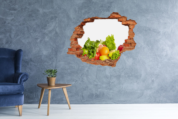 Adesivo murale buco 3D Frutta e verdura in un buco nel muro