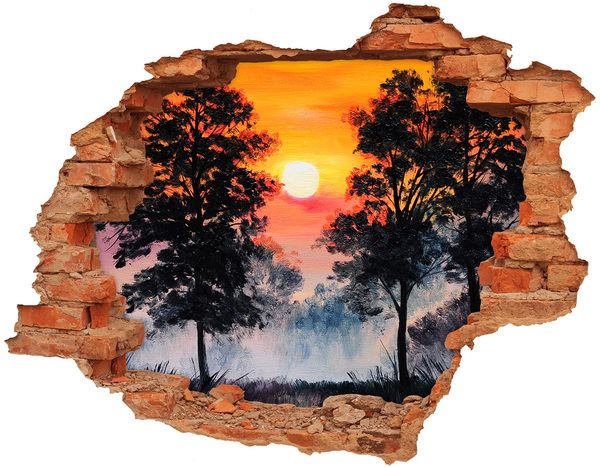 Adesivo murale buco 3D Tramonto nella foresta