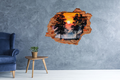 Adesivo murale buco 3D Tramonto nella foresta