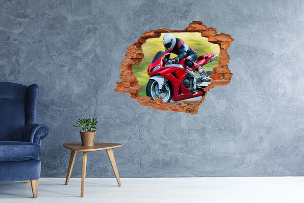 Adesivo murale buco 3D Motocicletta in azione
