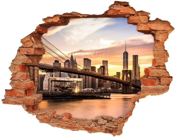 Adesivo murale buco 3D Ponte di Brooklyn al tramonto