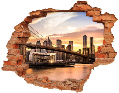 Adesivo murale buco 3D Ponte di Brooklyn al tramonto