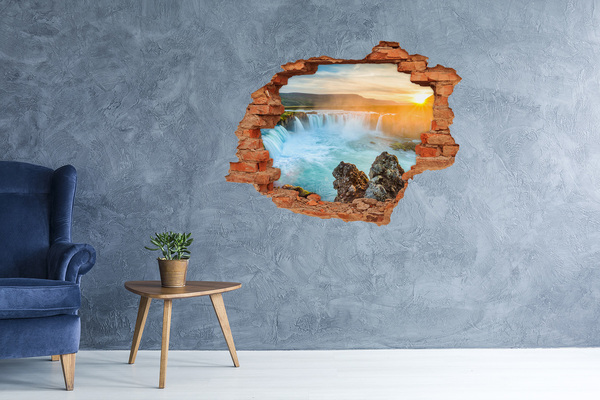 Adesivo effetto buco nel muro Cascata al tramonto