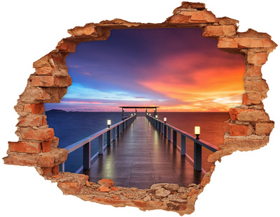 Adesivo murale buco 3D Tramonto sul molo