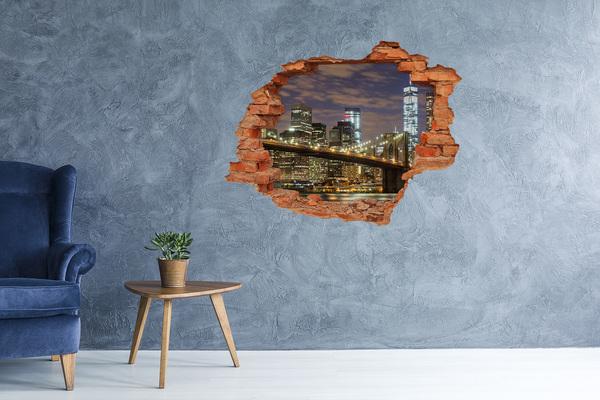 Adesivo con buco sbrecciato Vista notturna del ponte di Brooklyn