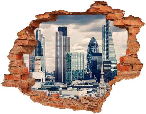 Adesivo con buco sbrecciato Veduta della città moderna