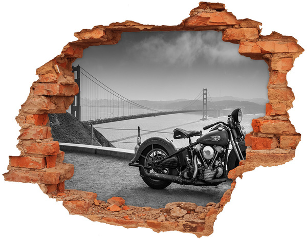 Adesivo murale buco 3D Motociclista al Golden Gate Bridge