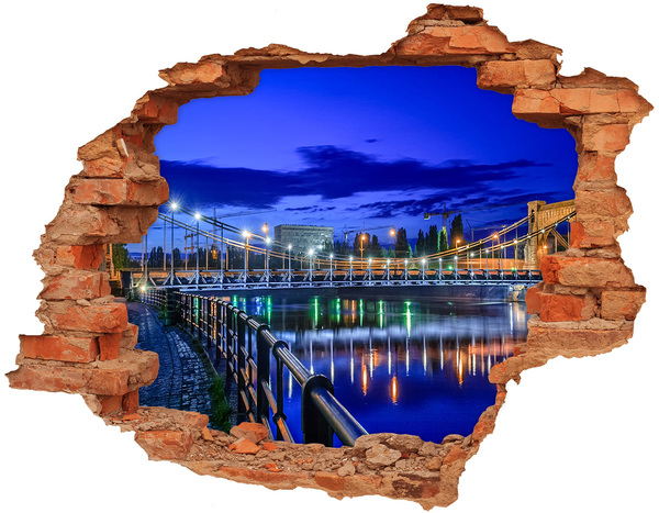 Adesivo murale buco 3D Vista notturna del ponte e del fiume
