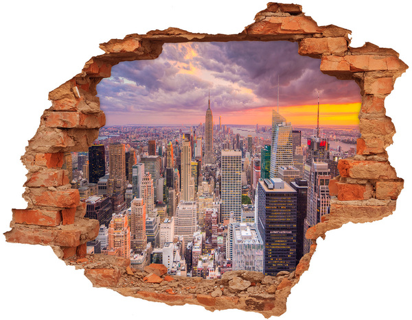 Adesivo murale buco 3D New York al tramonto