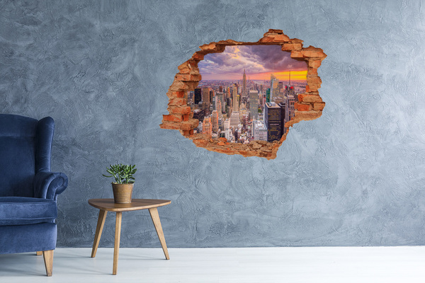 Adesivo murale buco 3D New York al tramonto