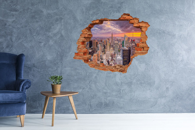 Adesivo murale buco 3D New York al tramonto