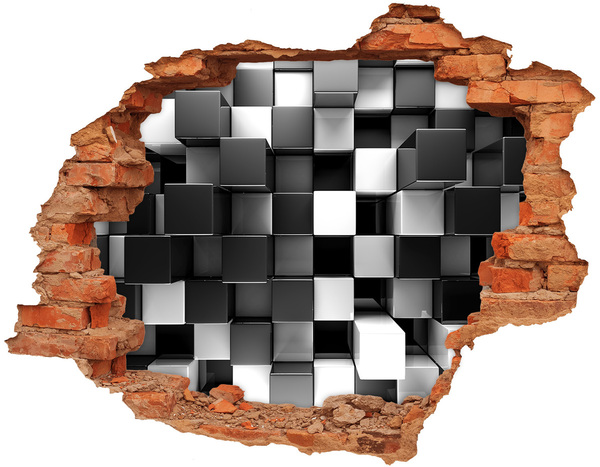 Adesivo effetto buco nel muro Cubi bianchi e neri nel muro
