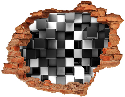 Adesivo effetto buco nel muro Cubi bianchi e neri nel muro