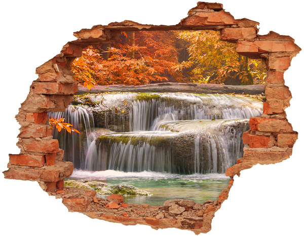 Adesivo murale buco 3D Cascata in un paesaggio autunnale