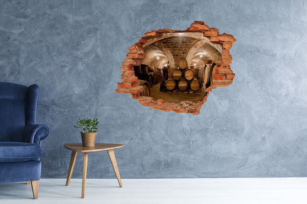 Adesivo murale buco 3D Interno di una cantina con botti