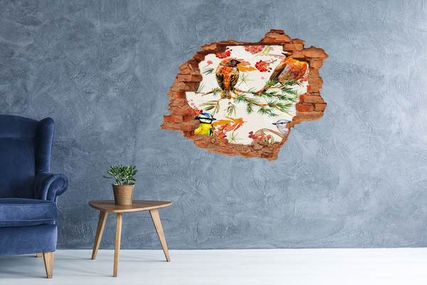 Adesivo murale buco 3D Uccelli in un paesaggio forestale