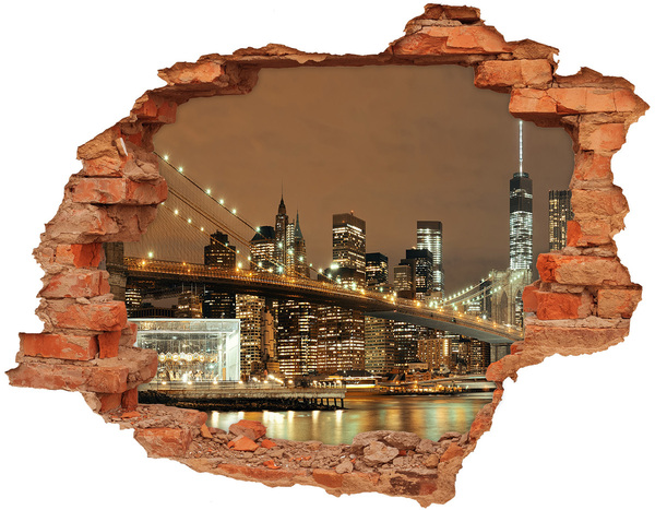 Adesivo murale buco 3D Lo skyline di New York di notte