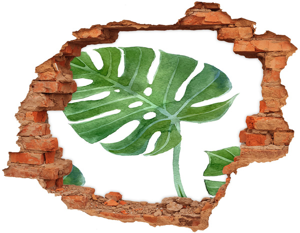 Adesivo effetto buco nel muro Monstera verde nel cemento
