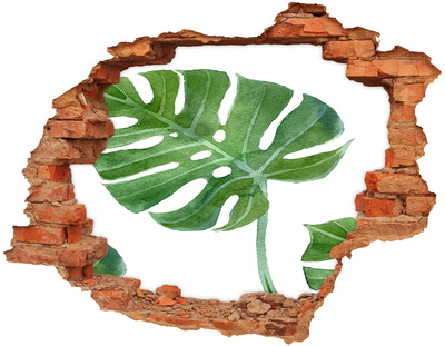 Adesivo effetto buco nel muro Monstera verde nel cemento