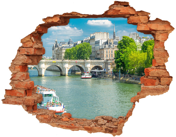 Adesivo murale buco 3D Vista di Parigi attraverso un buco nel muro