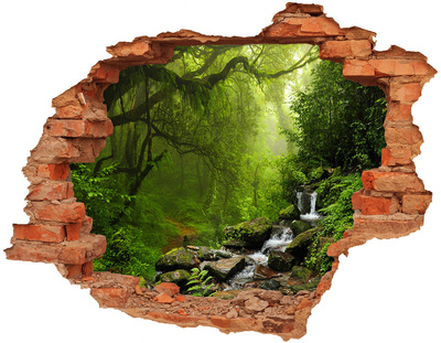 Adesivo murale buco 3D Foresta verde con cascata
