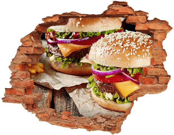 Adesivo effetto buco nel muro Hamburger succoso in un buco nel muro