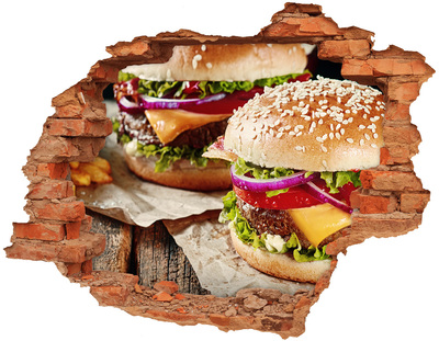 Adesivo effetto buco nel muro Hamburger succoso in un buco nel muro