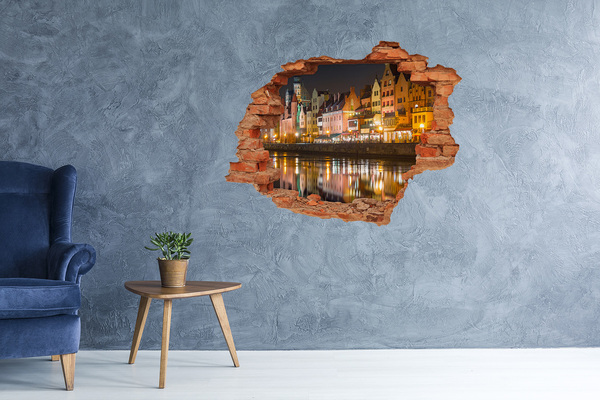 Adesivo murale buco 3D Un porto affascinante di notte