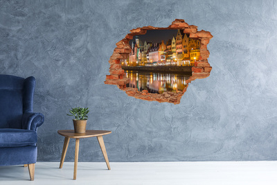 Adesivo murale buco 3D Un porto affascinante di notte