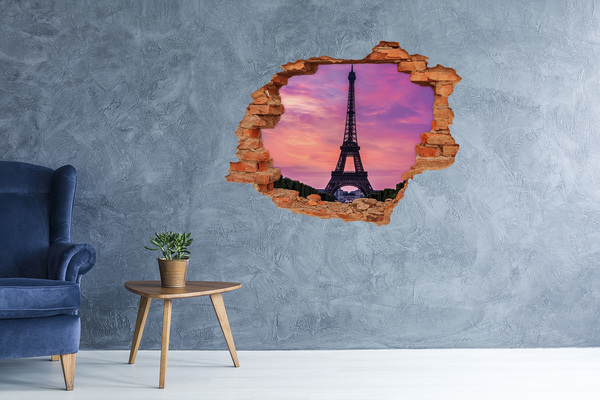 Adesivo murale buco 3D La Torre Eiffel al tramonto
