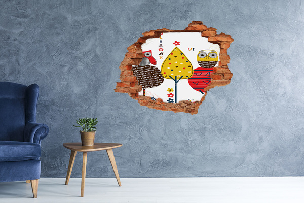 Adesivo effetto buco nel muro Alberi colorati in un buco nel muro