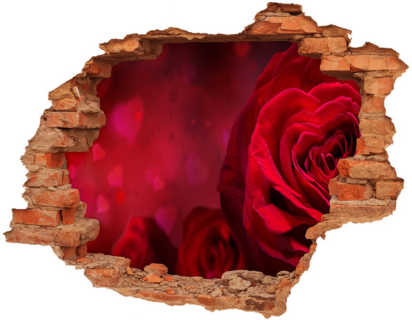 Adesivo effetto buco nel muro Rose rosse a forma di cuore