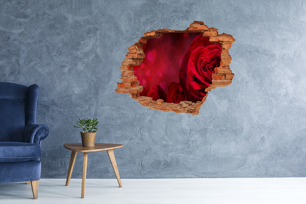 Adesivo effetto buco nel muro Rose rosse a forma di cuore