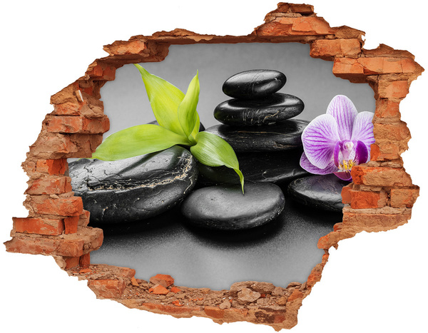 Adesivo effetto buco nel muro Una vista rilassante con pietre e piante