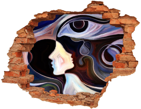 Adesivo effetto buco nel muro Volti nel caos dei colori