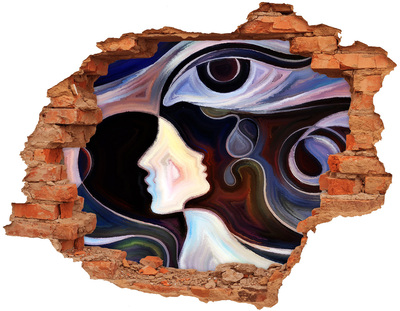 Adesivo effetto buco nel muro Volti nel caos dei colori