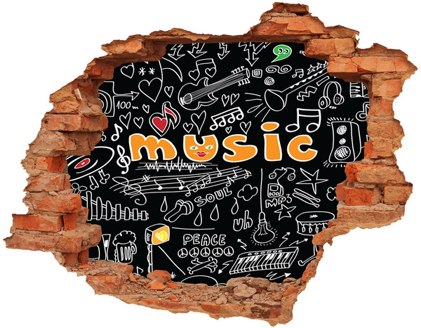 Adesivo murale buco 3D Il mondo musicale dietro il muro