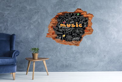 Adesivo murale buco 3D Il mondo musicale dietro il muro