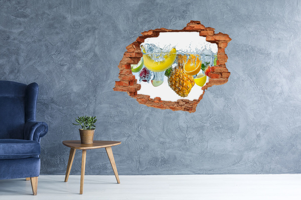 Adesivo murale buco 3D Cascata di frutta in cemento