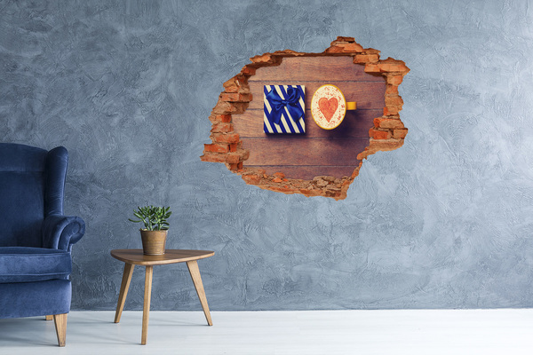 Adesivo effetto buco nel muro Regalo di caffè con un cuore
