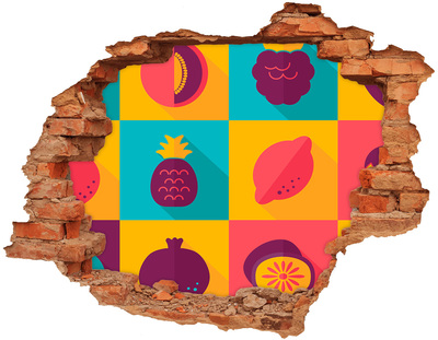 Adesivo murale buco 3D Murale di frutta in un buco nel muro