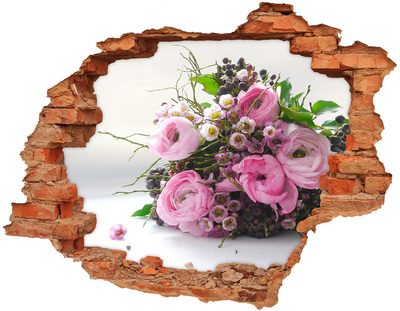 Adesivo murale buco 3D Bouquet di fiori nel buco nel muro