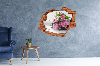Adesivo murale buco 3D Bouquet di fiori nel buco nel muro