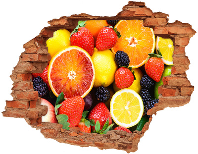 Adesivo murale buco 3D Esplosione di frutta dietro il muro