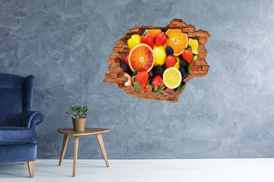 Adesivo murale buco 3D Esplosione di frutta dietro il muro