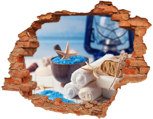 Adesivo murale buco 3D Rilassatevi nella spa sul mare.