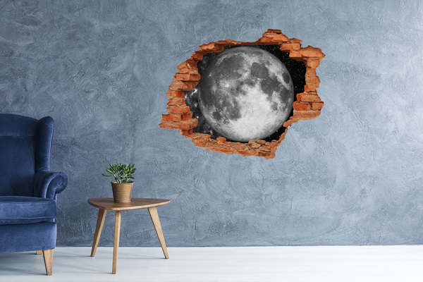 Adesivo murale buco 3D La luna nel buco nel muro