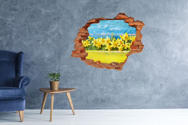 Adesivo murale buco 3D Un paradiso di fiori dietro il muro