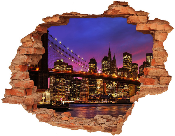 Adesivo murale buco 3D Lo skyline di New York di notte